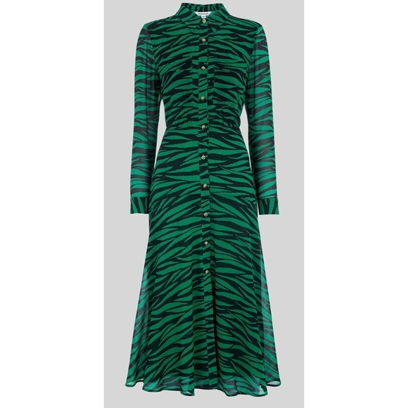 NWT WHISTLES Green CARYS TIGER PRINT SHIRT DRESS - Picture 5 of 5